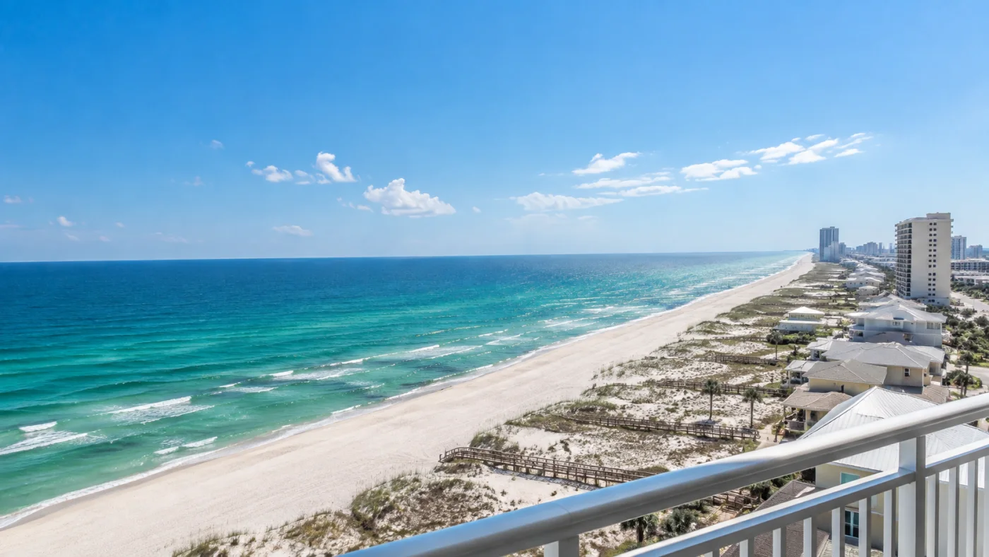 Bright Gulf Shores-inspired balcony view along the Gulf