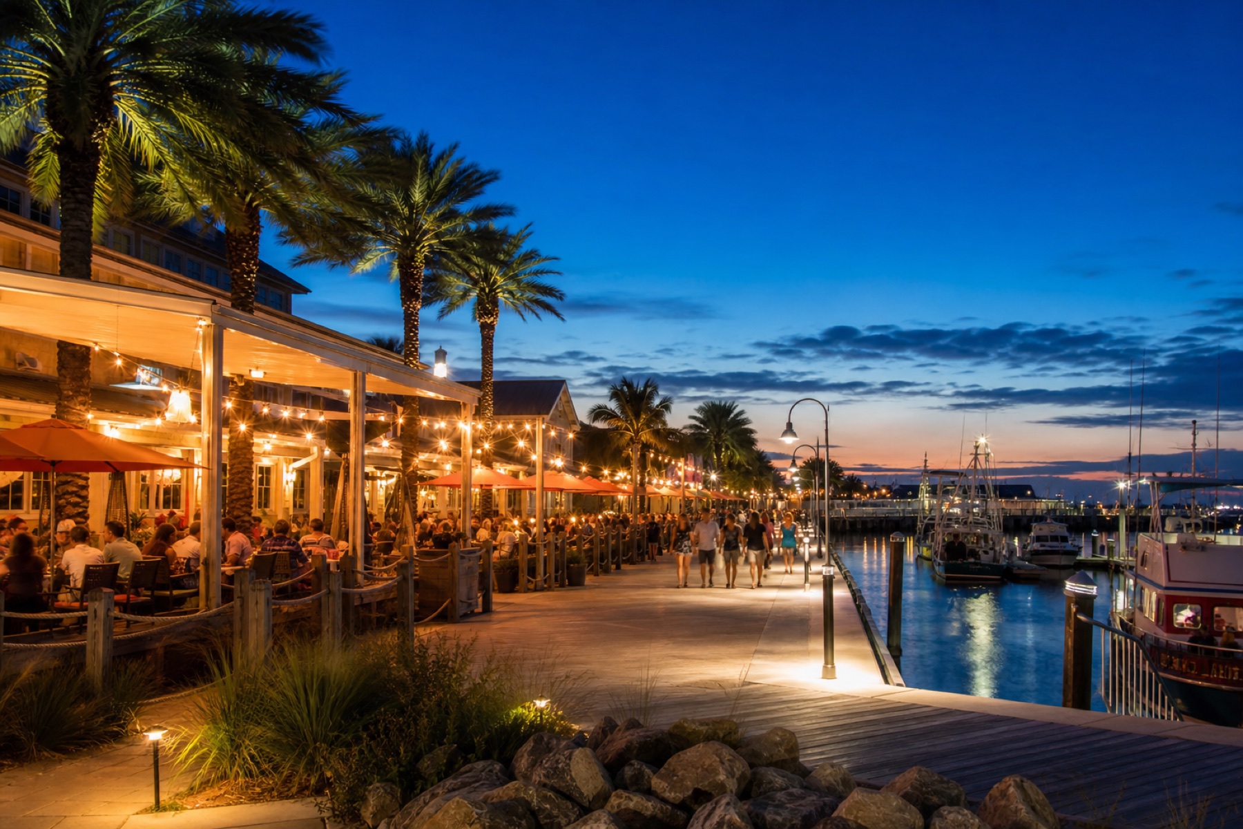 Gulf Shores coastline and vacation condos in the evening