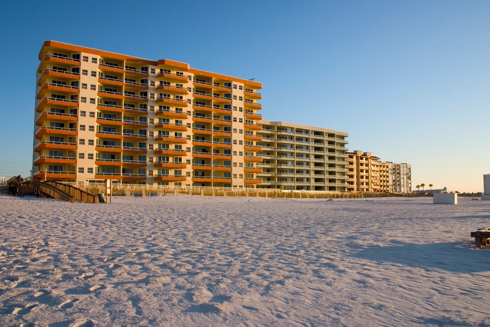 Beachfront condominium buildings in Orange Beach, Alabama
